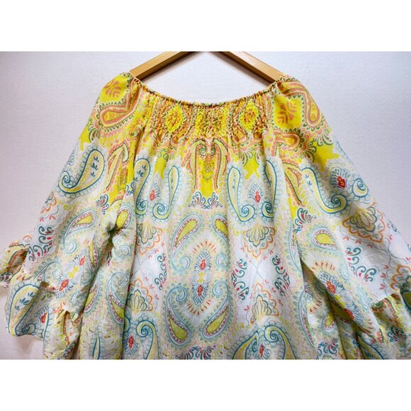 Zac & Rachel Off Shoulder Blouse Top Womens 2X Yellow Paisley Floral Smocked - Picture 12 of 13